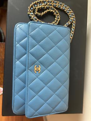Chanel Blue Quilted Lambskin Wallet On A Chain 2