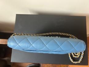 Chanel Blue Quilted Lambskin Wallet On A Chain 7