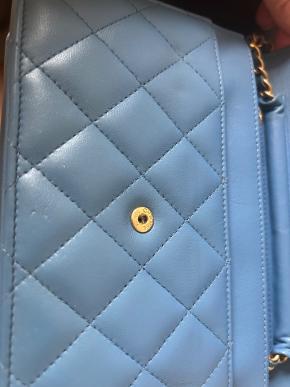 Chanel Blue Quilted Lambskin Wallet On A Chain 9