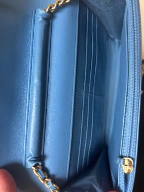 Chanel Blue Quilted Lambskin Wallet On A Chain 5