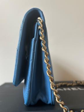 Chanel Blue Quilted Lambskin Wallet On A Chain 10