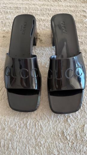 Gucci Black Rubber Logo Sandals 9