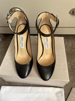 Jimmy Choo Black Leather Ankle Strap Pumps 13