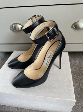 Jimmy Choo Black Leather Ankle Strap Pumps 9