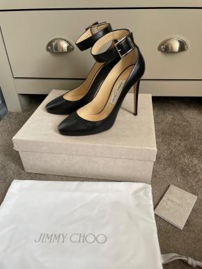 Jimmy Choo Black Leather Ankle Strap Pumps 8