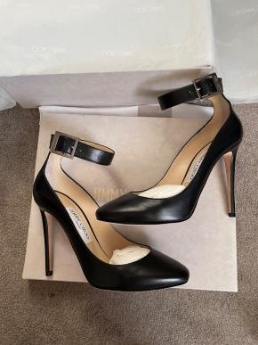 Jimmy Choo Black Leather Ankle Strap Pumps 12