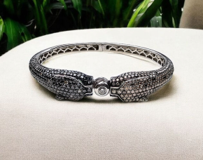 Bespoke Pave Set Black And White Diamond Panther Bangle 2