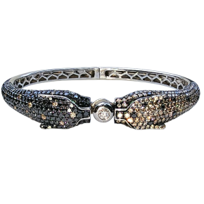 Bespoke Pave Set Black And White Diamond Panther Bangle 6