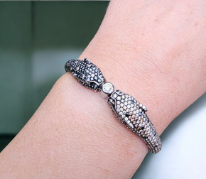 Bespoke Pave Set Black And White Diamond Panther Bangle 4