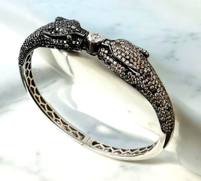 Bespoke Pave Set Black And White Diamond Panther Bangle 5