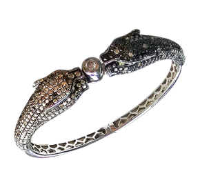 Bespoke Pave Set Black And White Diamond Panther Bangle 7