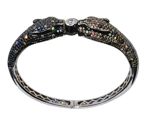 Bespoke Pave Set Black And White Diamond Panther Bangle 3