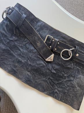 Prada Black Belted Leather Mini Skirt 7