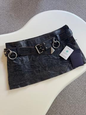 Prada Black Belted Leather Mini Skirt 10