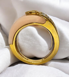 Vintage French Coral And Diamond Gold Ring 5