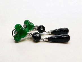 Bespoke Jade, Onyx and Diamond Drop Earrings 7