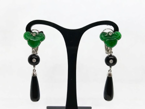 Bespoke Jade, Onyx and Diamond Drop Earrings 8