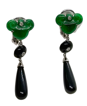 Bespoke Jade, Onyx and Diamond Drop Earrings 6