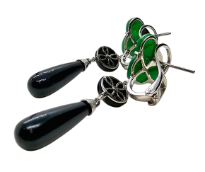 Bespoke Jade, Onyx and Diamond Drop Earrings 9