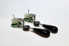 Bespoke Jade, Onyx and Diamond Drop Earrings 5
