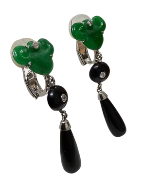 Bespoke Jade, Onyx and Diamond Drop Earrings 3