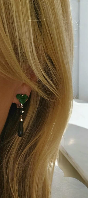 Bespoke Jade, Onyx and Diamond Drop Earrings 2