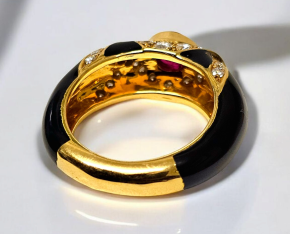 Bespoke Cabouchon Ruby, Diamond And Enamel Ring 4