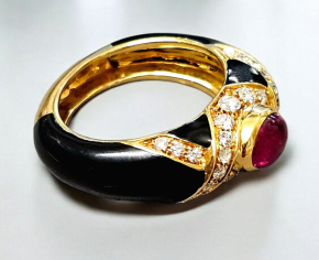 Bespoke Cabouchon Ruby, Diamond And Enamel Ring 6
