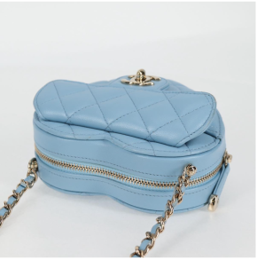 Chanel Pale Blue Quilted Leather Heart Crossbody Bag 6