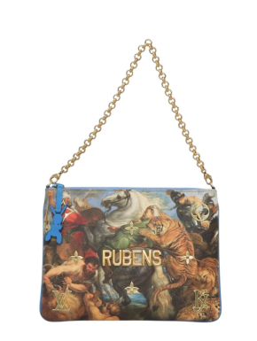Limited Edition Louis Vuitton x Jeff Koons Masters Collection Pochette – “Tiger Hunt” Print with Gold Chain Strap 3
