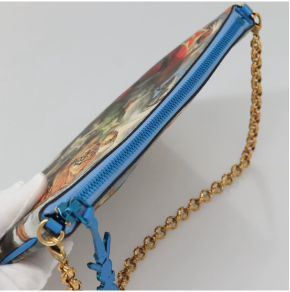 Limited Edition Louis Vuitton x Jeff Koons Masters Collection Pochette – “Tiger Hunt” Print with Gold Chain Strap 12