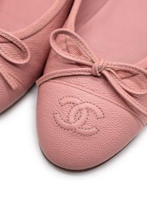 Chanel CC Cap Toe Baby Pink Caviar Leather Ballet Flats 6
