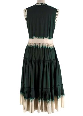 Prada Emerald Green Dip Dye Midi Dress with Pleated Skirt 2