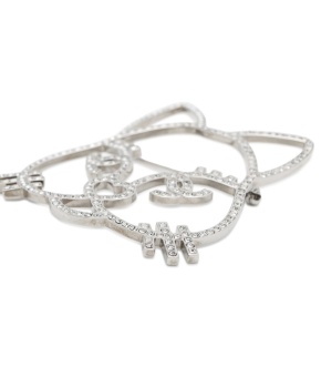 Chanel Silver Crystal Cat Brooch Pin 4
