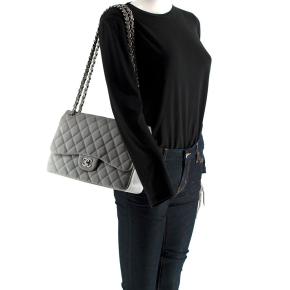 Chanel Nubuck Jumbo Classic Double Flap in Coastal Grey with Silver Chain Strap 9
