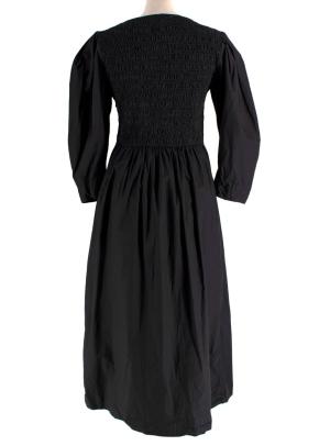 Ganni Black Cotton Poplin Open Neck Smock Midi Dress 2