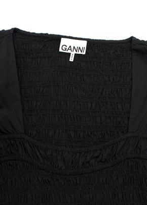 Ganni Black Cotton Poplin Open Neck Smock Midi Dress 3