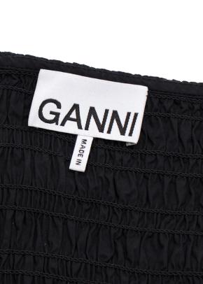 Ganni Black Cotton Poplin Open Neck Smock Midi Dress 7