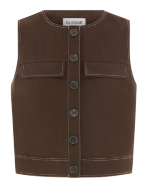 Aligne Summer Linen Mix Button Top in Chocolate 2