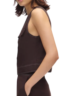 Aligne Summer Linen Mix Button Top in Chocolate 3