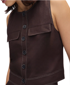 Aligne Summer Linen Mix Button Top in Chocolate 4