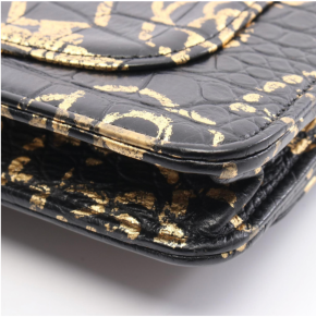 Chanel Pre-Fall 2019 Crocodile Embossed Calfskin Black and Gold Graffiti Bag with Gold Chain 2