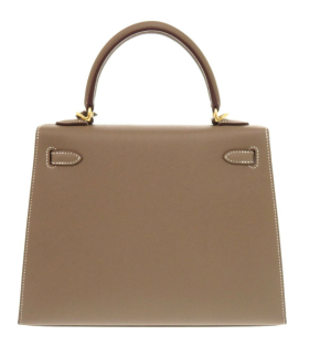 HERMÈS  Epsom Kelly 25 Etoupe with White Contrast Stitching and Gold Hardware 4