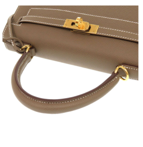 HERMÈS  Epsom Kelly 25 Etoupe with White Contrast Stitching and Gold Hardware 5