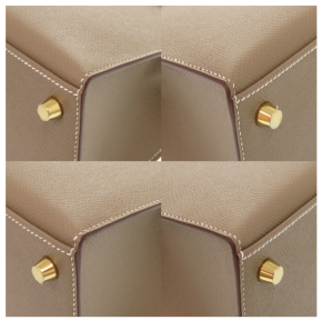 HERMÈS  Epsom Kelly 25 Etoupe with White Contrast Stitching and Gold Hardware 8