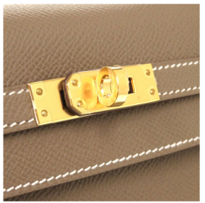 HERMÈS  Epsom Kelly 25 Etoupe with White Contrast Stitching and Gold Hardware 10