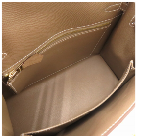 HERMÈS  Epsom Kelly 25 Etoupe with White Contrast Stitching and Gold Hardware 6