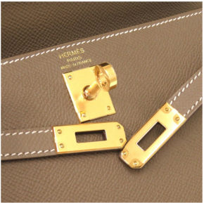 HERMÈS  Epsom Kelly 25 Etoupe with White Contrast Stitching and Gold Hardware 9