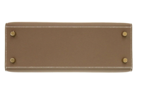 HERMÈS  Epsom Kelly 25 Etoupe with White Contrast Stitching and Gold Hardware 11