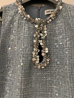 Self Portrait Baby Blue Woven Sequin Mini Dress 7